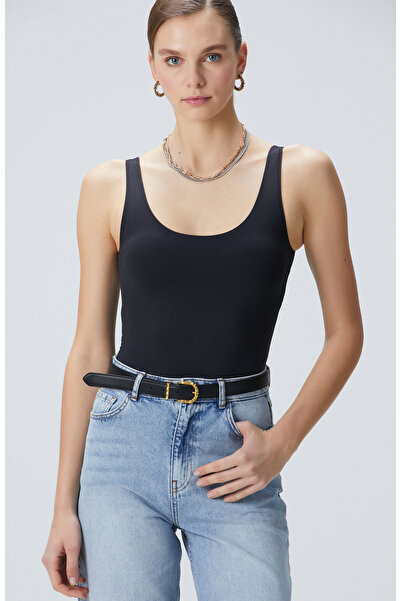 Network Siyah Jarse Bodysuit T-shirt