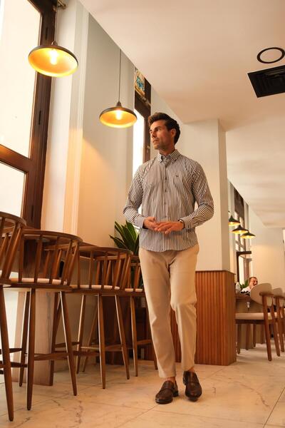 Fitmens Slim Fit Long Sleeve Lycra Striped Collar Buttoned Gift Boxed Men's Shirt Fs-003669 - Navy Blue