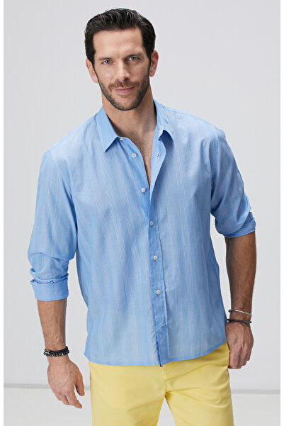Network Mavi Beyaz Çizgili Gömlek