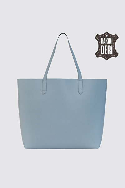 Lucien Alexia Hakiki Deri Bebe Mavisi Kadın Shopper Çanta SMR7418 -