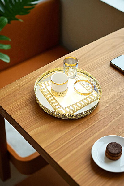 NAKIŞHAN Yıldız Special Embroidered Coffee Presentation Napkin-Gold 6-Piece
