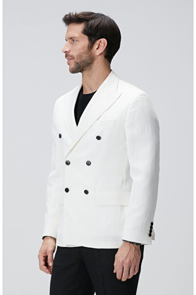 Network Kırık Beyaz Keten Karışımlı Ceket