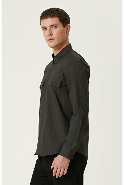 Network Haki Çift Cepli Fermuarlı Gömlek