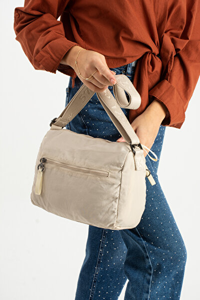 571 Collections Çanta Τσάντα ώμου από ύφασμα πολυαμιδίου με απαλή υφή, εξαιρετικά ελαφριά, εύκαμπτη και αδιάβροχη, μπεζ Μοντέλο: (571-13-14C)