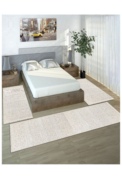 STY Home Dijital Baskılı 3 'lü Yatak Odası Halısı Yolluk Takımı 80x150 2 Adet 80x300 1 Adet