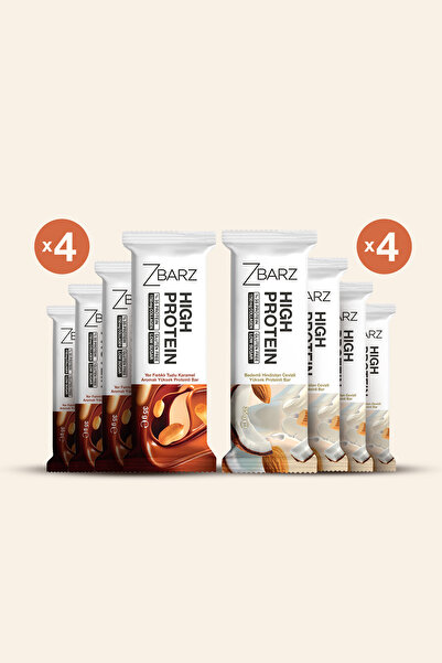 Zbarz Yüksek Protein Bar karma kutu Yer Fıstık & Tuzlu Karamel ve Hindistan Ceviz & Badem (8 ADET)