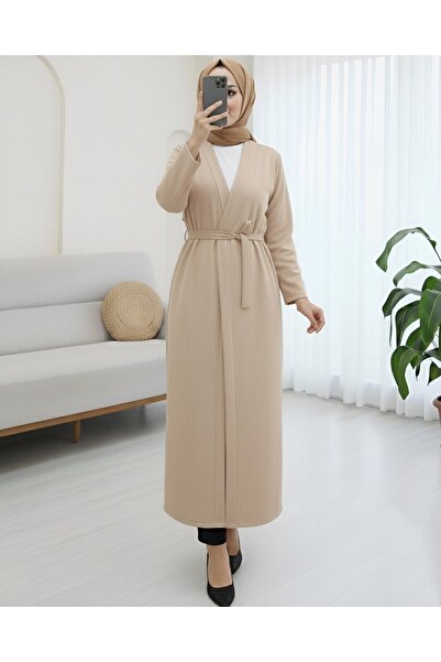 Modamorfo Long Cap with Double Tie Front - Beige