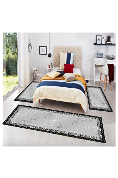STY Home siyah Dijital Baskılı 3 'lü Yatak Odası Halısı Yolluk Takımı 80x150 ...