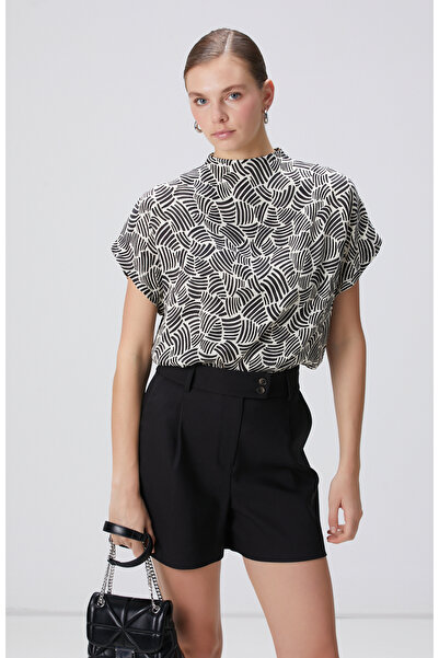 Network Siyah Kırık Beyaz Desenli Bluz