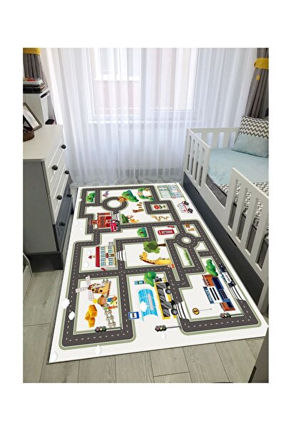 STY Home Oyun Yollu Çoçuk Kaymaz Taban Makinede Yıkanabilir Halı Eğitici Bebe...