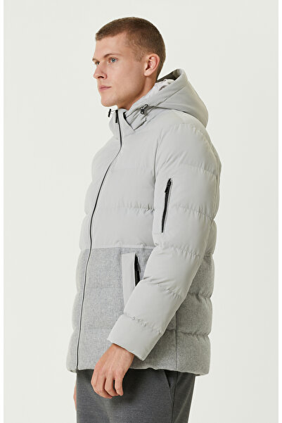 Network Gri Melanj Yün Karışımlı Puffer Casual Kaban