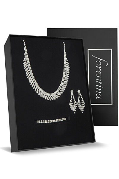 Forentina Gümüş Kaplama Tasarım Kolye Küpe Bileklik Takı Seti - Ps217200tr