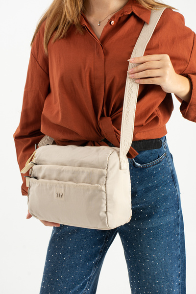 571 Collections Çanta Soft Textured Ultra-Lightweight, Flexible and Waterproof Polyamide Fabric Shoulder Bag Beige Model: (571-13-14C)