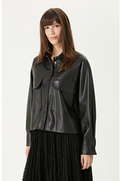Network Siyah vegan Deri Gömlek