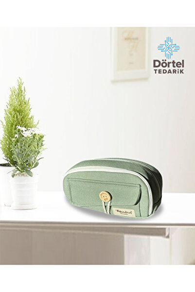 Dörtel Tedarik Suport pentru pix vintage, cu butoane, cu capacitate mare, cu mai multe compartimente, geantă de machiaj, verde