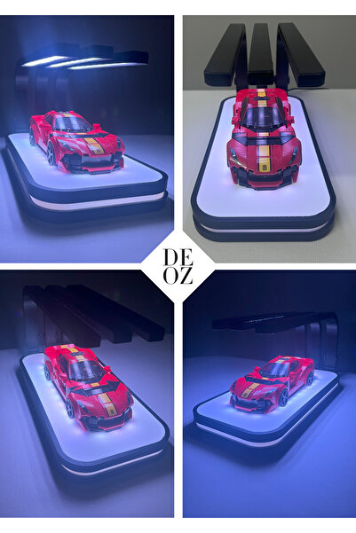 DEOZ3D Fütüristik RGB Araba Sergileme Salonu Diorama Standı | LED Işıklı Diecast & Model Araba Showroom
