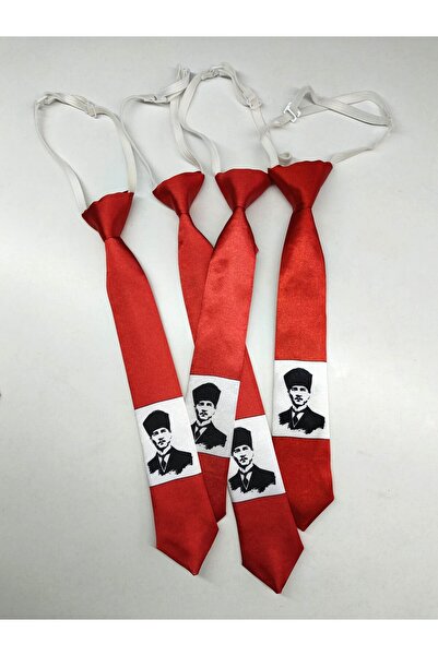 GallanD Tie, 7-8 Years Old, Turkey, Crescent and Star, Ataturk Patterned, Children's Size, Fixed Tie