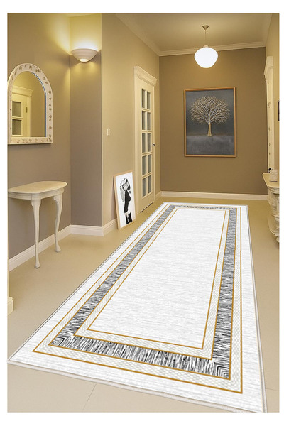 STY Home Gold Dijital Baskı Halı Kaymaz Tabanlı Yıkanabilir Halı Yolluk Salon...