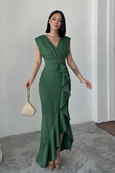 ALFUDO Moda Collection المرأة الخضراء الغوص غواص النسيج مزدوجة الصدر طوق تنور...