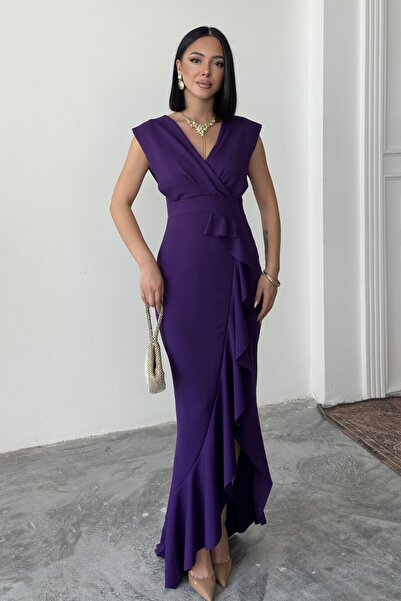 ALFUDO Moda Collection Rochie de seară pentru femei, mov, din țesătură scuba,...