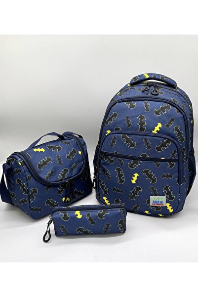 ms mixxstore حقيبة ظهر مدرسية ابتدائية منقوشة على شكل خفاش للأولاد مع حامل للغداء وحامل أقلام