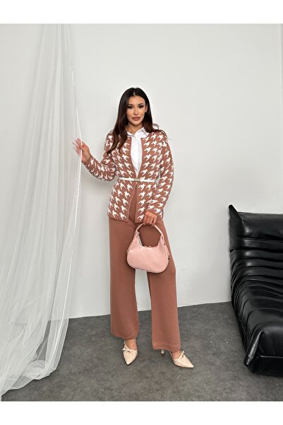 Hatun Atila Hatunatila Goose Feet Patterned Knitwear Double Set Rose - 3028