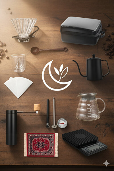 Nisf Alqamar طقم القهوة V60 مع مطحنة اصلية يحتوى على 11قطع