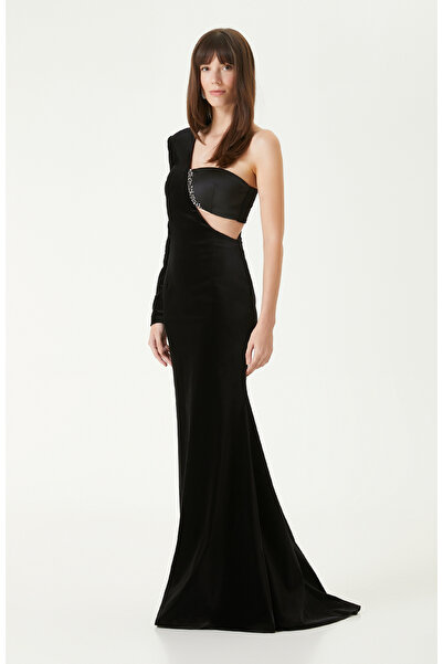 Network Siyah Taşlı Abiye Elbise