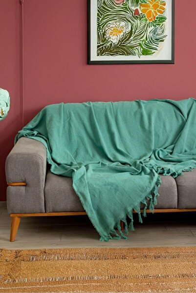 LUWİNO HOME Renge Renk El Bağlama Mint Yeşili Koltuk Örtüsü 180*200 Cm