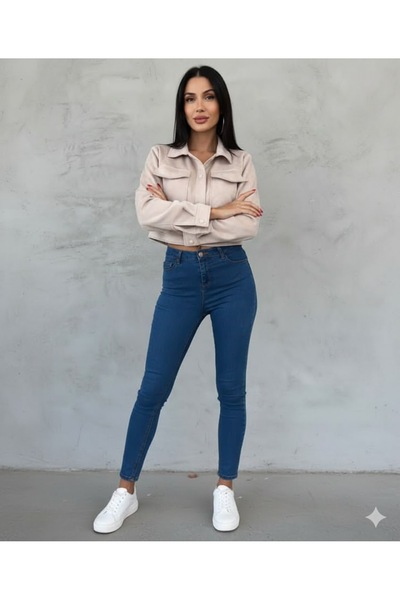 salome butik سترة من جلد الغزال مع جيوب