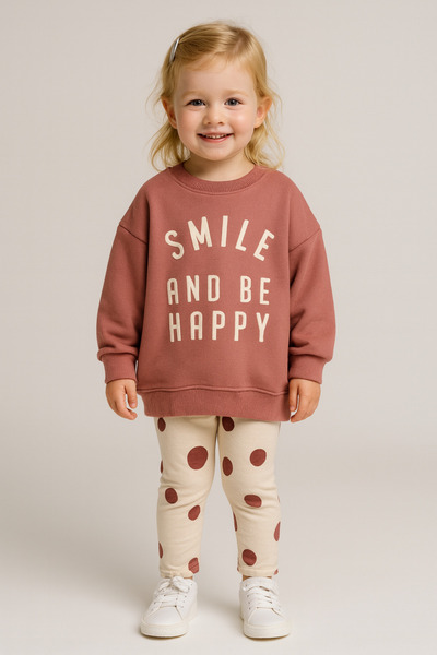 minibambi Дівчачий комплект з світшоту та легінсів Smile And Be Happy - Рожевий