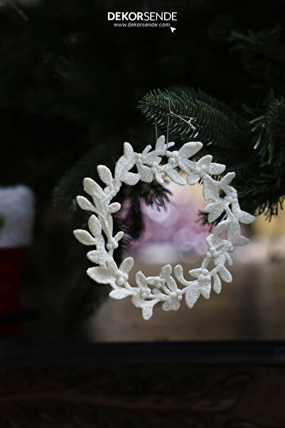 Dekorsende Christmas Ornament Glitter Leaf Circle White 15 cm