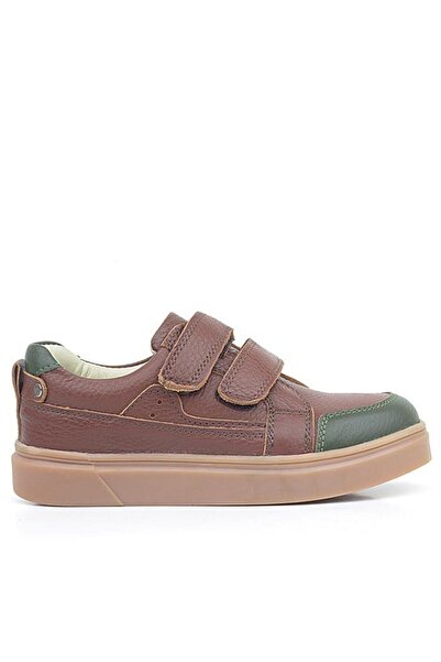 Rakerplus Brown Green Genuine Leather Velcro Girls' Sneaker Shoes