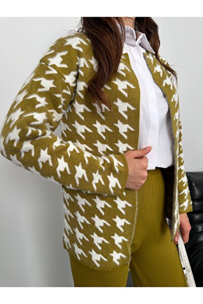 Hatun Atila Hatunatila Goose Feet Patterned Knitwear Double Set Oil Green - 3028