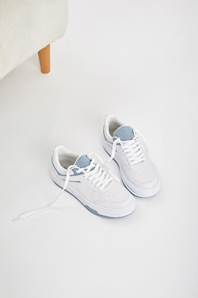 Tonny Black Kadın Beyaz Mavi Termo Taban Bağcıklı Spor Ayakkabı