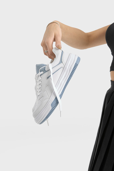 Tonny Black Kadın Beyaz Mavi Termo Taban Bağcıklı Spor Ayakkabı