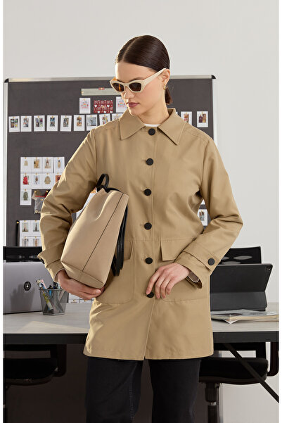 Fatma Atasoy Torba Cepli Sütlü Kahve Trençkot