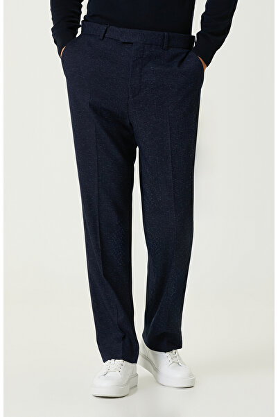 Network Lacivert Keten Karışımlı Jakarlı Pantolon