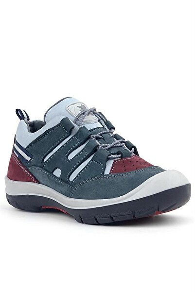 Rakerplus Genuine Leather Gray Claret Red Rubber Laced Children's Outdoor Shoes