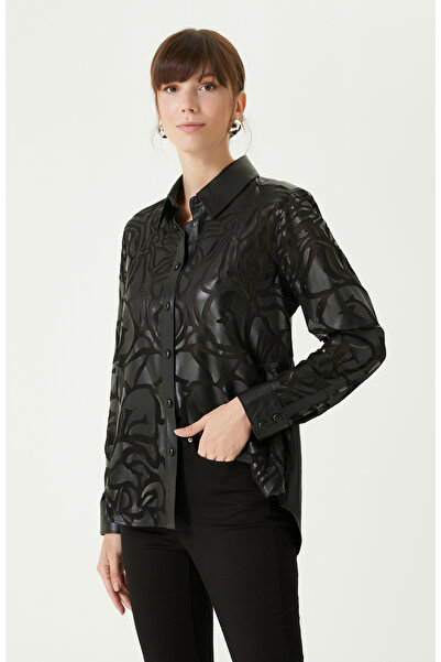 Network Siyah Limited Kesik Desen Detaylı Deri Gömlek