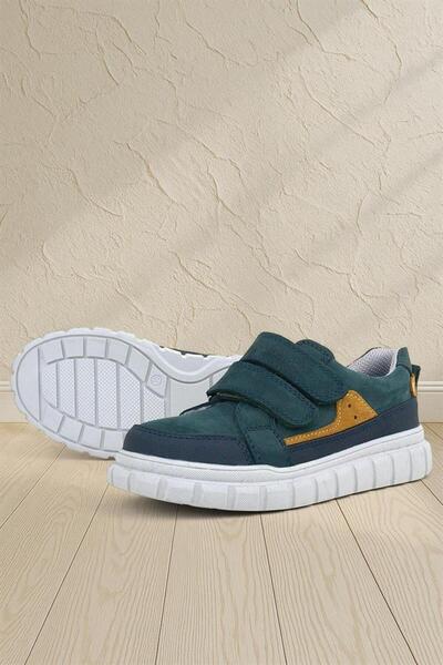 Rakerplus Pantofi sport pentru copii din piele naturală verde închis - pantofi de școală casual cu velcro