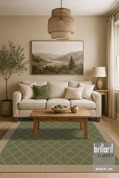 Brillant YEŞİL-KAHVERENGİ Jüt Sisal Görünüm Bordürlü Kaymaz Taban Yolluk Halı