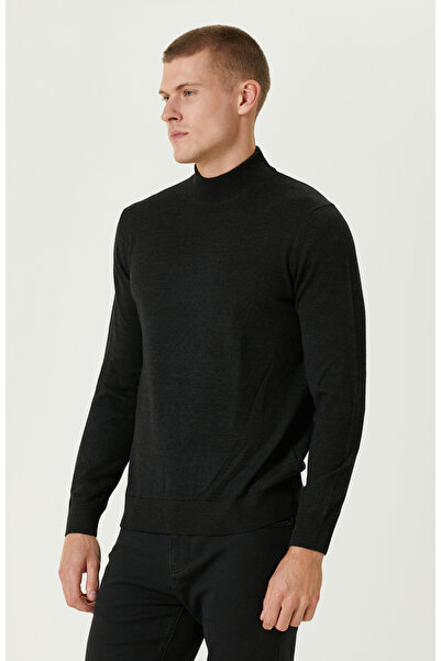 Network Antrasit Melanj Yarım Balıkçı Yün Karışımlı Triko Kazak