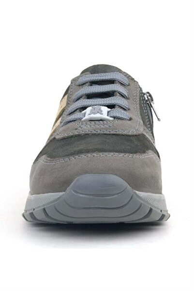 Rakerplus Leather Gray Sand Color Zippered Sneakers