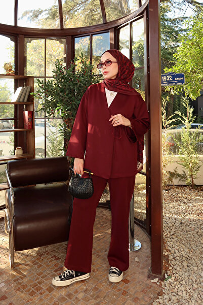 LOCCO Women's Side Tie Suit Burgundy