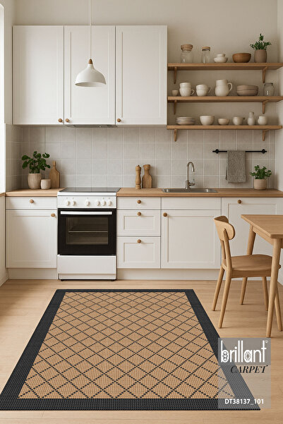 Brillant KAHVERENGİ-SİYAH Jüt Sisal Görünüm Bordürlü Kaymaz Taban Yolluk Halı