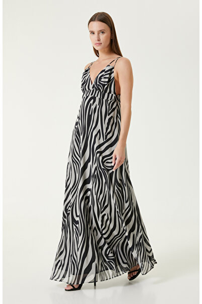 Network Siyah Beyaz Maksi Şifon Elbise