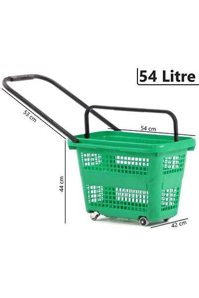 Marketix Tekerlekli Plastik Market Alışveriş El Sepeti 54 Litre Yeşil