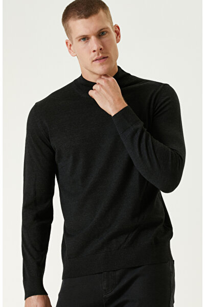 Network Antrasit Melanj Yarım Balıkçı Yün Karışımlı Triko Kazak