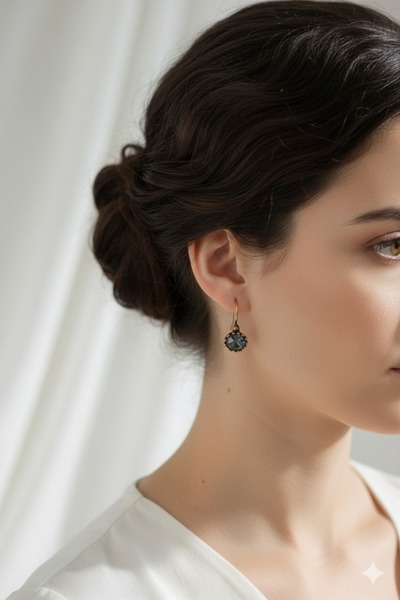 LA PERRY ACCESSORIES Oval Antrasit Taşlı Otantik Küpe